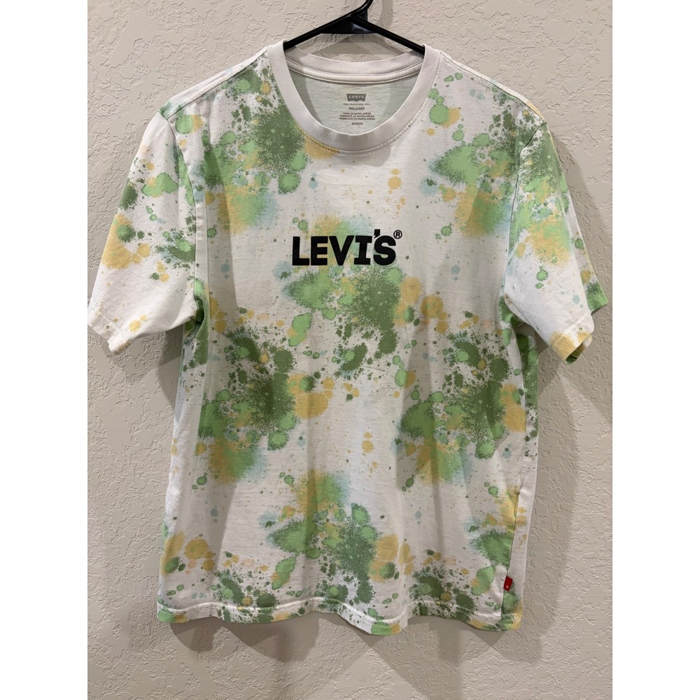 Levis Mens Relaxed Fit Paint Splatter Graphic T-Shirt White Green Small - Picture 1 of 6